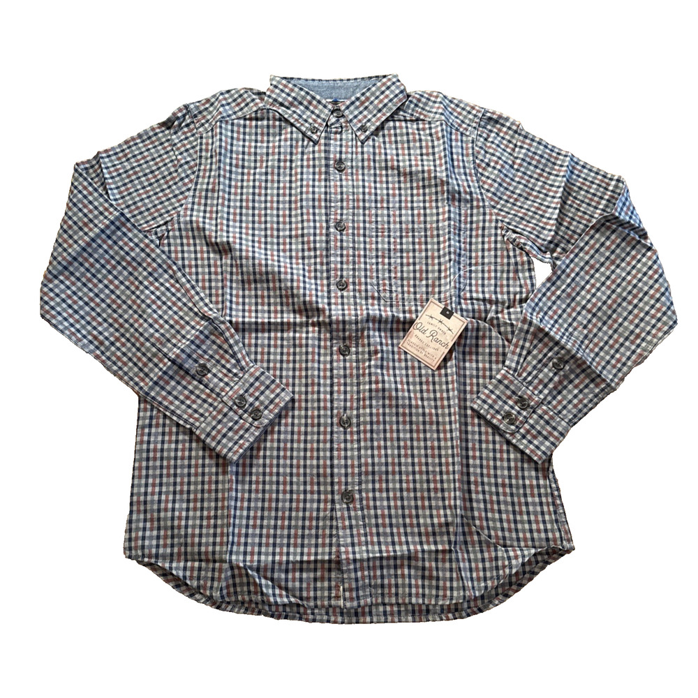 Old Ranch Men’s Elwood Shirt Blue/Wht /Red Plaid/Button Down Collar Small NWT